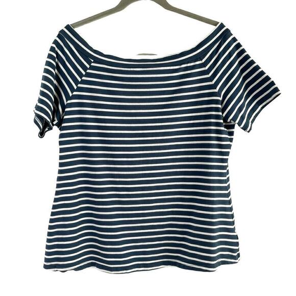 ModCloth V-Neck Nautical Stripe Short Sleeve Cotton T-Shirt Navy White, Size 1X‎ - Picture 5 of 7